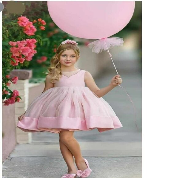 NWT Dollcake tea for two Pink Babydoll Tulle w Bow Girls dress sz 12